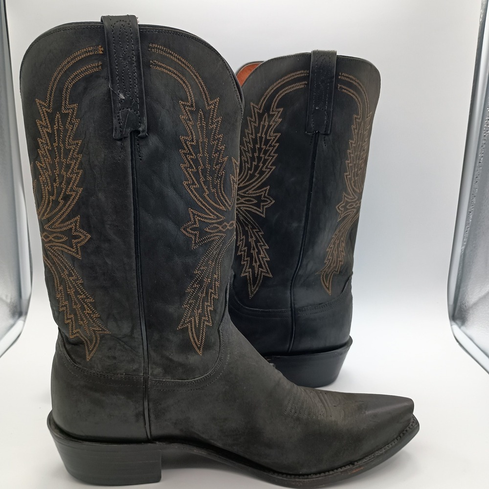 Lucchese 1883 Mens Black Leather Mad Dog Cowboy Boots N1560 Size 11.5 Extra Wide - Picture 9 of 14